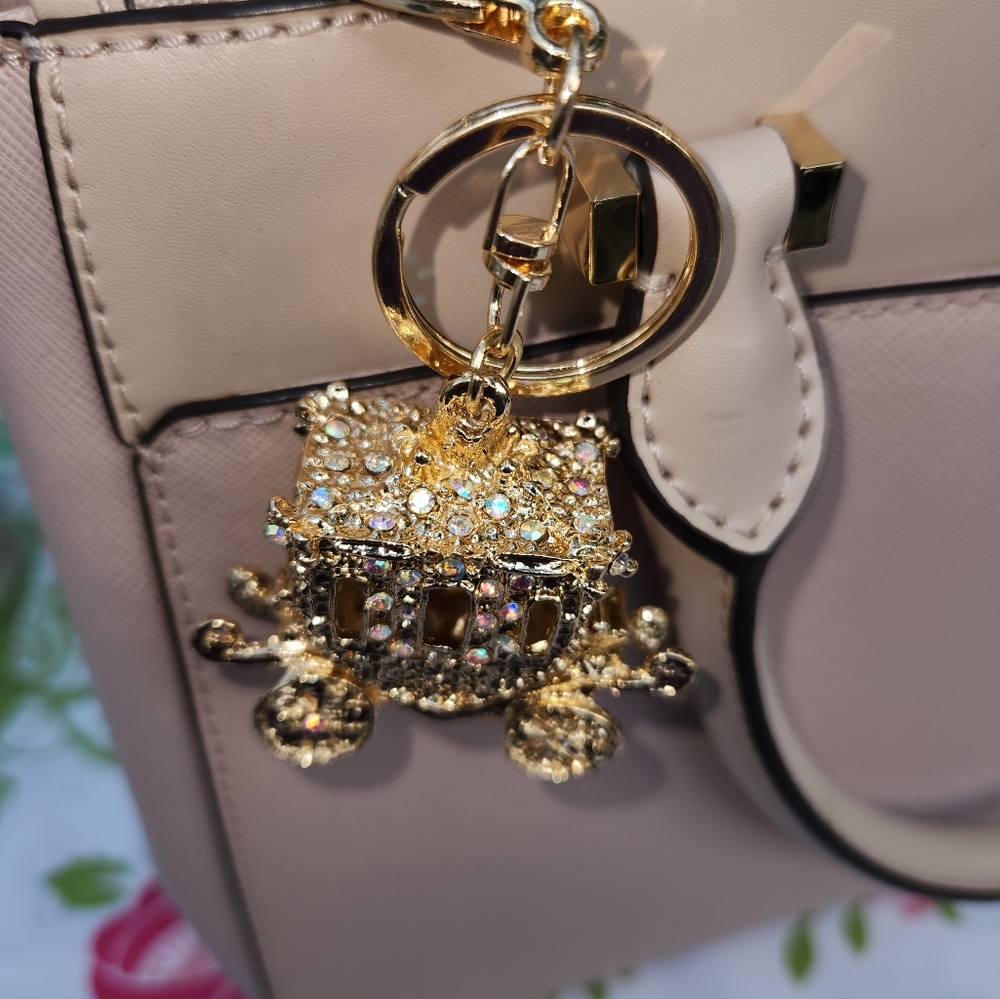 Rhinestone Gold Carriage Keychain/ Purse Charm - Picture 7 of 11